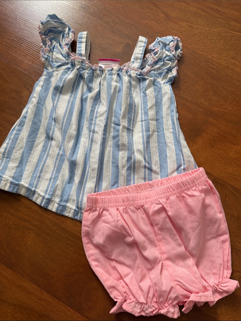 Blue & White Striped Top with Pink Bloomers Kids Matching Set